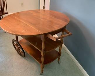 #26	Wood Tea Cart w/drop-side w/2 shelves and Handles - 17-36x30x28	 $65.00 
