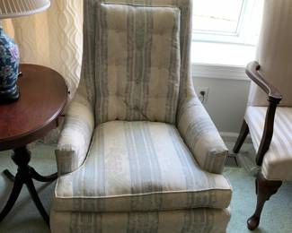 #12	Cream/blue/Mauve Strip Side  Button Back Chair	 $75.00 
