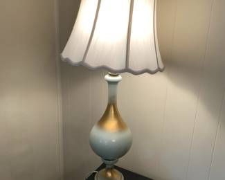 #29	Teal/Gold Glass w/brass base Lamp - 40" Tall - set of 2  (shades are different)	 $150.00 
