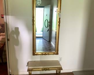 #55	Mirror Hall	Gold-Painted Wood Beveled Entry Mirror - 25Wx66T with base table 	 $100.00 			
