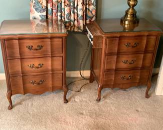 #42	Stanford Furniture Solid Cherry Bedside Table w/3 drawers w/glass protect tops - (one as is has a side mount) - 20x14x26	 $50.00 
