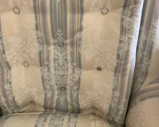 #13	Cream/blue/Mauve Strip Side  Button Back Chair - Missing Button	 $45.00 
