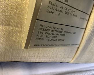 #100	Spears Mattress Co. King Mattress w/ 2 Twin Box Springs	 $100.00 
