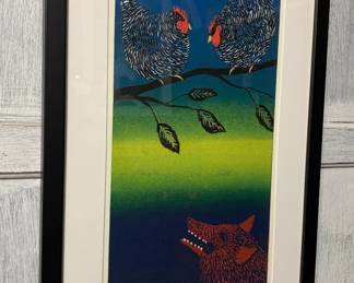 Jan Heath monoprint “Outfoxed “, signed 