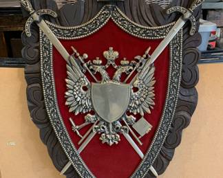 44” x 32” Polish Shield Crest wood and metal Wall Art 