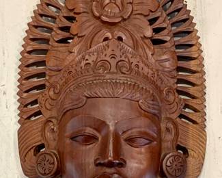 Ornate Indonesian Balinese carved face wall sculpture 