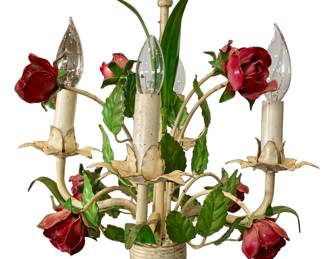 Working Mid Century Italian tole 4 candle boudoir chandelier 