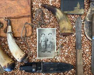 Early militaria, black powder, weaponry accoutrements 