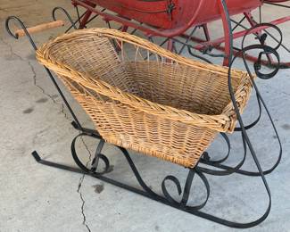 Large 40” natural wicker and metal Winter sleigh 