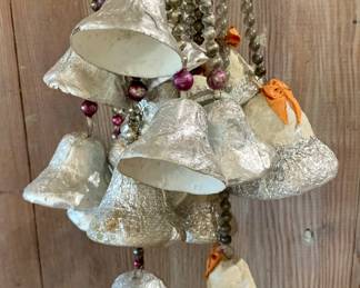 Vintage Japanese papier-mâché, foil and Mercury glass bead bell clusters 