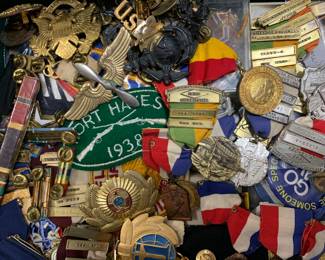 Huge amount of Military pins, badges, ribbons, Vntg Shooting medals, shooting patches, Russian pins, Dog tags