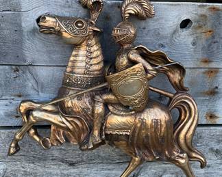 Large 42” Mid Century Finesse Originals dimensional jousting knight on horseback wall art 