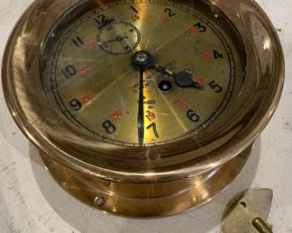 Early key wind German ship clock with key: Chronometer Werke Wempe Hamburg 