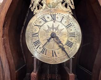 Circa 1790 Country French Grandfather Clock came from Normandy in its pristine state. This is the prize of the Estate Sale.   The clock is functional or Historical clock that everyone will admire. A true treasure for French enthusiasts.&nbsp; Height - 8' Width - 17.5" Depth - 12"