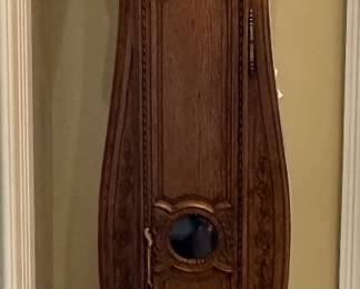 Circa 1790 Country French Grandfather Clock came from Normandy in its pristine state. This is the prize of the Estate Sale.   The clock is functional or Historical clock that everyone will admire. A true treasure for French enthusiasts.&nbsp; Height - 8' Width - 17.5" Depth - 12"