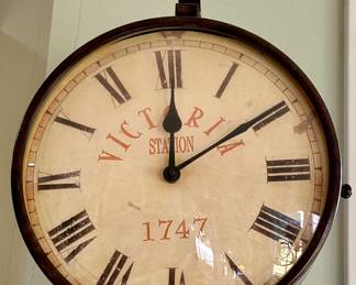 Vintage Victorian Station Double-Sided Brass Mounted Railroad Station Clock