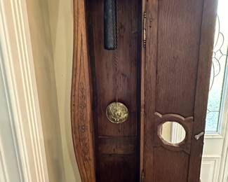 Circa 1790 Country French Grandfather Clock came from Normandy in its pristine state. This is the prize of the Estate Sale.   The clock is functional or Historical clock that everyone will admire. A true treasure for French enthusiasts.&nbsp; Height - 8' Width - 17.5" Depth - 12"