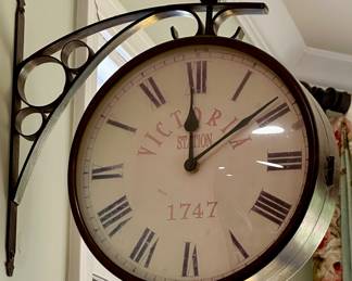 Vintage Victorian Station Double-Sided Brass Mounted Railroad Station Clock