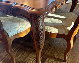 Time for an Upgrade?  Century Dining Table with Parquet Design on Top and 8 Matching Chairs with 2 Leaves and Custom Table Pads.