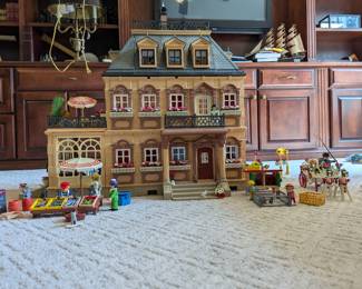 Playmobile 5300 Victorian Mansion Dollhouse includes: $800 
Victorian Bedroom 
Formal Dining Room 
Kitchen with Stove 
Babies Playroom 
Victorian Bathroom 
Full Garden Terrace 
Lounge with Fireplace 
Horsedrawn Wedding Carriage 
Victorian Laundry 
Fishmarket 
Outside Birthday Party Set 
Rabbit Hutch 
Victorian Garden Terrace 
Extras: Halloween, Biking and Sledding 