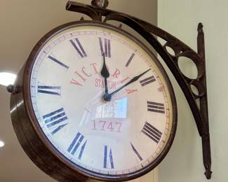 Vintage Victorian Station Double-Sided Brass Mounted Railroad Station Clock