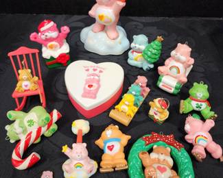Care Bears ornaments, dresser box, and light.