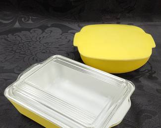 Yellow Pyrex Hostess Bowl and Covered Yellow Pyrex Dish