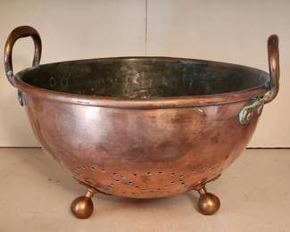 Beautiful old heavy copper colander / strainer