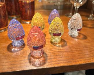 Colored crystal Waterford eggs.