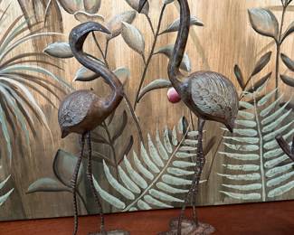 Pair of bronze flamingos.
