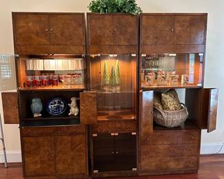 Midcentury three piece wall unit by Bernhardt. Finished on the sides so you don’t have to use all three pieces together. They are priced as a set of three but I could sell the center section separately because that would leave a nice two piece unit.
