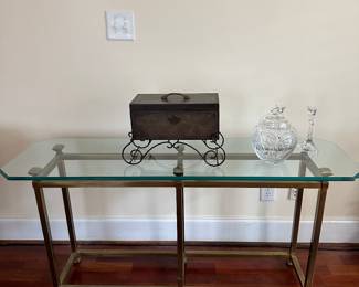 Awesome Midcentury brass and glass sofa or entry way table.