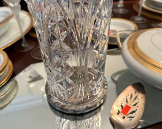 Waterford hurricane sitting on a marble base. There is a pair of them, but they are priced separately. There is a third one but the marble base is gone