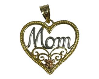 14kt Tri toned Gold Heart Mom Pendant Charm pt9 Grams
