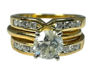 14kt Yellow Gold Diamond Wedding Set Solitaire and Ring Guard