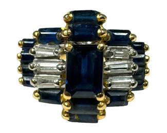 14kt Yellow Gold Sapphire and Diamond Baguette Ring 3pt9 Grams