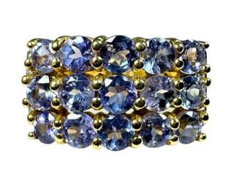 14kt Yellow Gold 3 Row Tanzanite and Diamond Ring