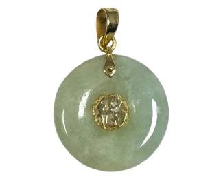 14kt Yellow Gold Jade Circle Pendant