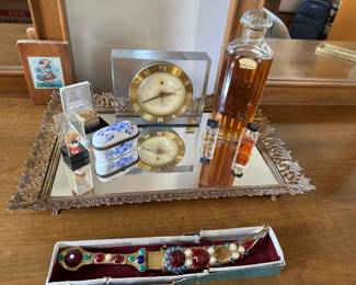 Dresser Tray, Clock, Perfume