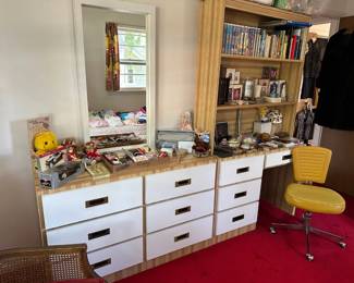 Chest of Drawers w/ Mirror, Desk, Chair, Books