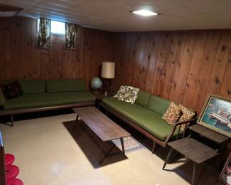 Mid Century Sectional Sofa Daybeds, Coffee & Side Tables, Lamp, Globe