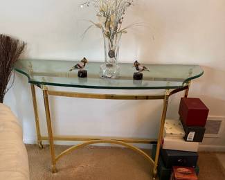 Long Brass & Glass Accent Table