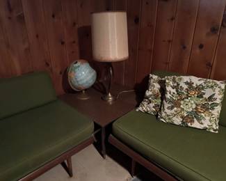 Mid Century Sectional Sofa Daybeds, Coffee & Side Tables, Lamp, Globe