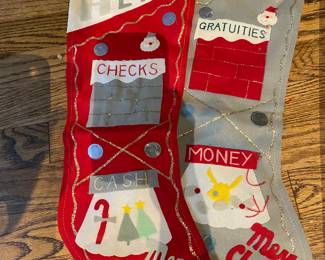 Vintage PAIR HIS HERS Felt Christmas Stockings, Japan