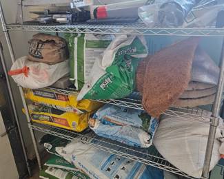 Rolling wire shelves, and yard suppies