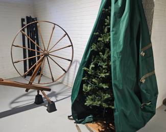 Antique spinning wheel & Christmas tree