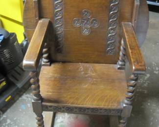 Antique Oak Monks chair, flips to table