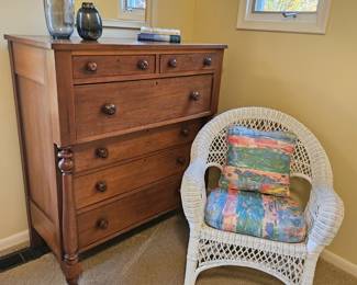 Antique dresser and Wicker chair