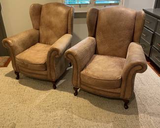 Pair of Old Hickory Tannery Leather Wing Chairs