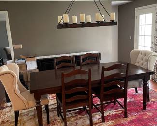 Expanding Dining Table with 8 Dining Chairs